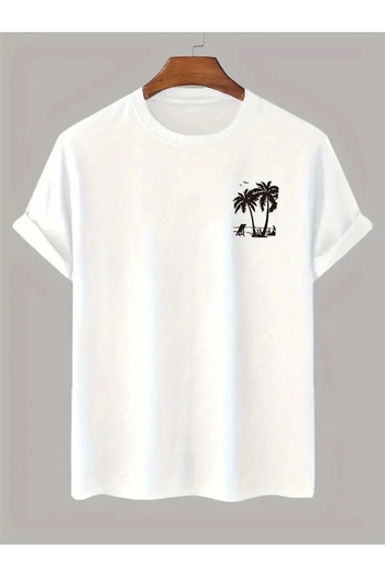 CVS 20/1 compack jersey palm printed oversize bicycle collar short sleeve t-shirt - white
