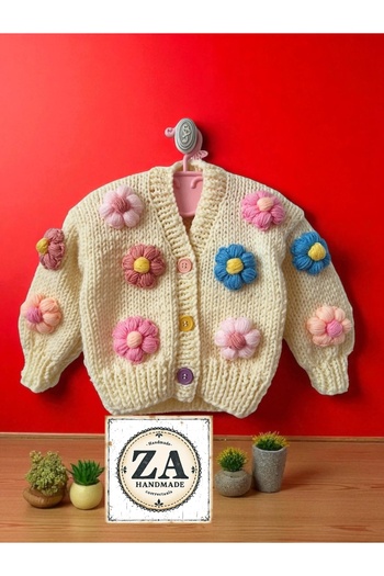 ZAHandmade Children's Cardigan with Flowers 🌼 🌸 🌼