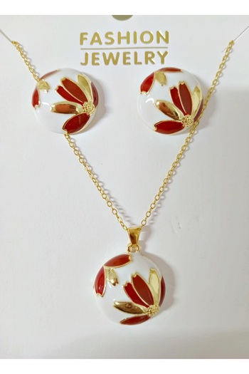 mos&more 3 Pieces, Steel Enamel Colored Necklace and Earring Set, Gift