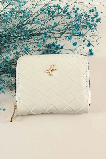 İLKYAZ Ecru Knitted Pattern Zippered Women's Wallet