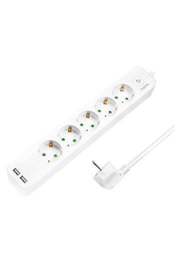 LogiLink Prelungitor LPS249U cu întrerupător iluminat, 5 prize, 2xUSB 5 V/2.1 A 10.5 W, cablu 1.5 m,