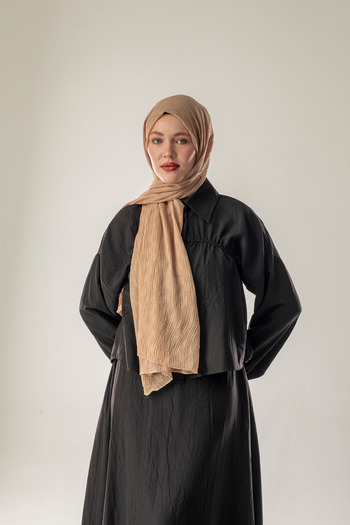FLEUR SOİE Dama Pattern Milk Coffee Muslin Shal