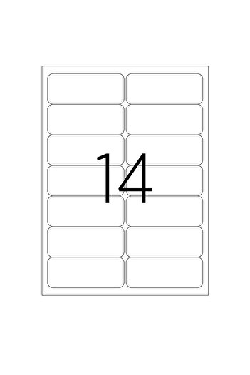 Tanex Set of 1400 self-adhesive A4 labels, 100 sheets, 14 labels/sheet, 99.1x38.1 mm, right corners,