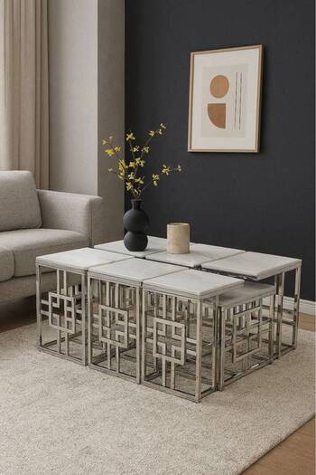 Al Saada Home Marble Service Table Set 1+6 - Silver