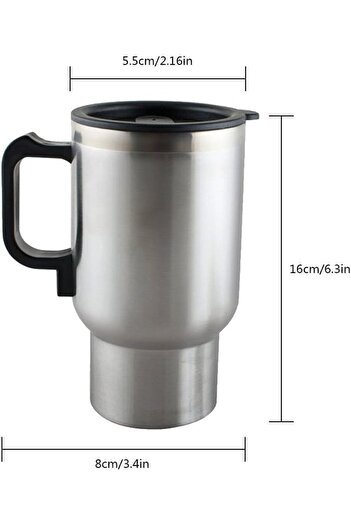 Generic Car Heated Mug, 450ml Stainless Steel Travel Electric Coffee Cup, Insulated Heated Thermos