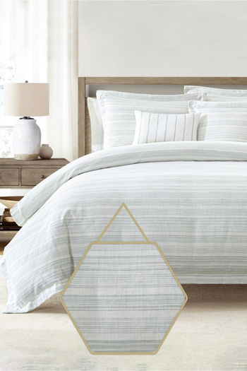 Bee Home VARIGATED STRIPE BLUE King Duvet Set, 100% Cotton Comforter, King Bedding & Decorative Soft Pillows