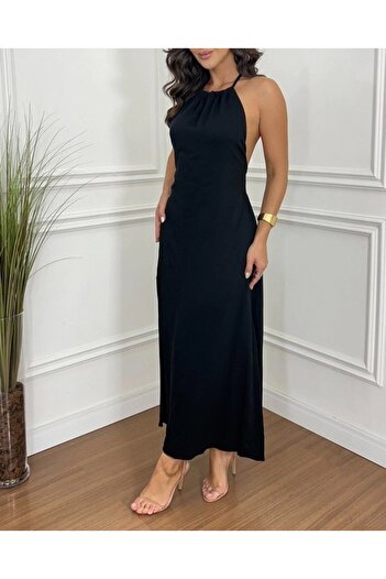 buğrahayalin Women's Halter Neck Strap Halter Sleeve Viscose Dress