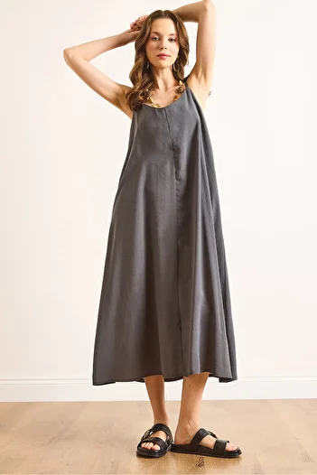 Olalook Women's Smoked Modal Strap Adjustable Maxi Bell Dress Elb-19002501