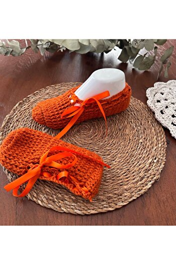 yucin Hand Knitted Ribbon Dowry Booties – Winter Home Shoes / Slippers / House Slippers