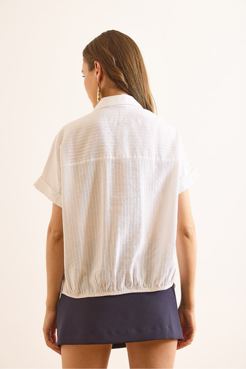 Olalook Women's White Bat Sleeve Folded Flowing Shirt Gml-19001382