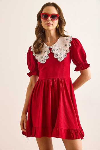 Olalook Women's Red Baby Collar Mini Draped Dress Elb-19002508