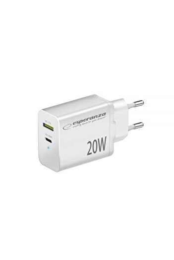 ESPERANZA Încărcător rapid 20W USB-C PD, USB-A QC 3.0, alb