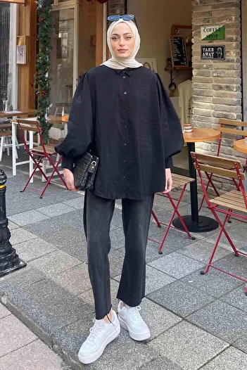 lamelif Balloon Sleeve Shirt Black