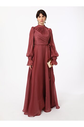 Refka Yoryo Silk Hijab Evening Dress - Dark Dusty Rose - Evening Dress