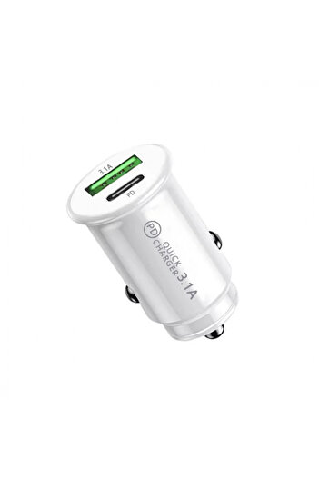 OEM Car Charger 18W with USB and USB-C Port, White
