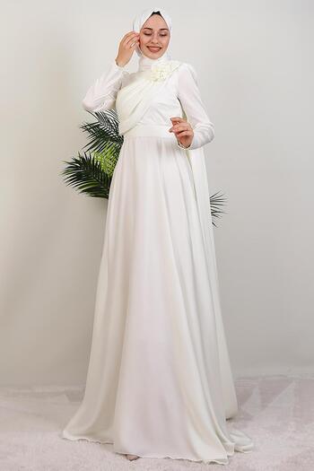 GİYZAMİLA Βραδινό φόρεμα Alaz Satin Rose Λευκό