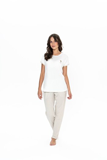 U.S. Polo Assn. U.S. Polo Assn. Women's Homewear Ecru Fit Basic Pajama Set - Ecru - Bnlly20N04B8Ppij-Ek