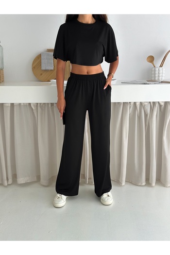Zula Moda Γυναικείο σετ δύο τεμαχίων casual – Crop top και φαρδύ παντελόνι – καλοκαιρινό άνετο αθλητικό σετ