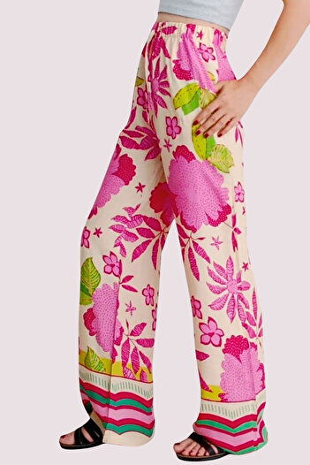 SHE BEST Elastic Waist Comfortable Cut Loose Leg Viscose Fabric Women's Trousers