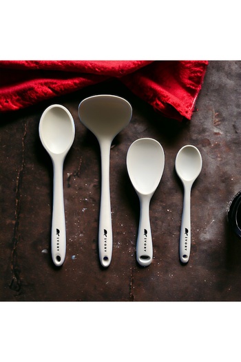 Multiamo Heat Resistant Silicone Colander Ladle Spatula Spoon Set (30-28-22-20 cm) 7 Pieces