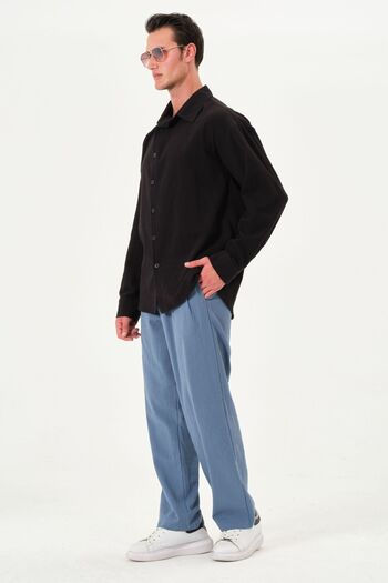RELAXL 100% Cotton 4 Seasons Loose Fit Long Sleeve Men's Black Shirt