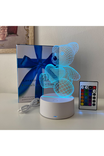 ILUMISHOP 3D LED Night Light, Teddy Bear with Heart, 16 Colors, with Remote Control, USB or 3AA Power Supply
