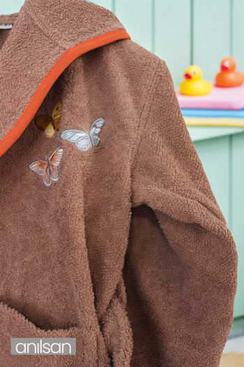 Anılsan 100% Cotton Brown Children's Bathrobe - 2-4 Years Old - Soft, Breathable