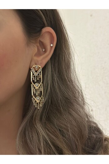MyladyAccessoriess Double Color Dangle Baguette Stone Detail Earrings (Steel)