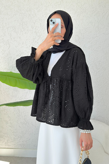 Salih Çelebi Lace Kimono 2349 - Black