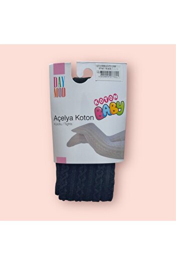 Daymod Baby Azalea Black Cotton Patterned Thick Winter Pantyhose