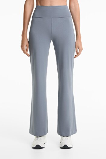 Oysho Foldover waist cotton blend flare trousers
