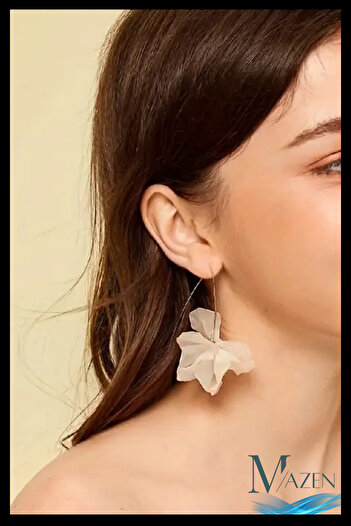 MAZEN Colorful Flower Model Long Earrings | Cream |   Summer Elegant Design |   Women's Jewelry Accessory