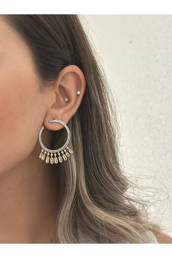 MyladyAccessoriess Double Color Detail Baguette Stone Dangle Earrings (Steel)