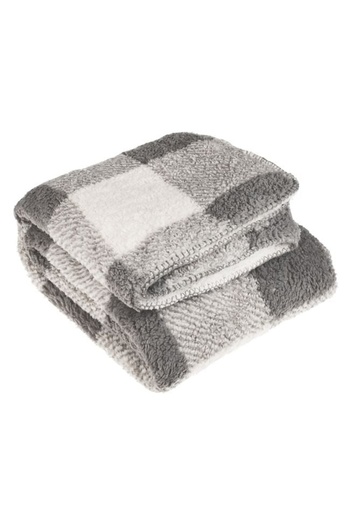 divendi-ro Sheep's wool look and feel blanket with two faces, checkered pattern, 220x200 cm, gray