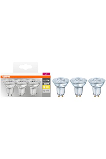 Osram Set 3 becuri LED cu soclu Par16 50, GU10, 4.3W (50W), 350 lm, lumină caldă (2700K), clasă energetică F