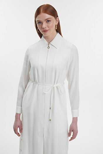 Zühre Shirt Collar Zippered Ecru Wear and Go Gc-0285