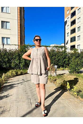 MJORA 100% Cotton Linen Shorts & Tunic Set