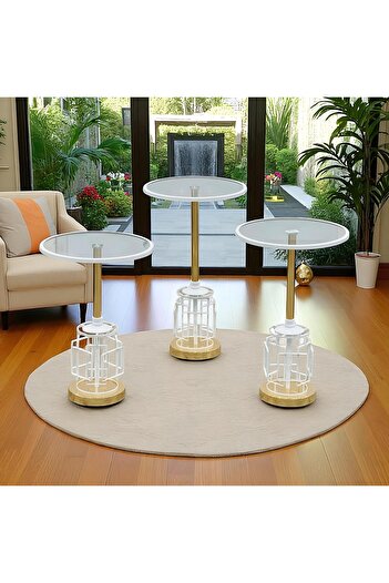 Gharaib Al Tuhaf Modern Metal Design Glass Side Table Set - 3 Pieces