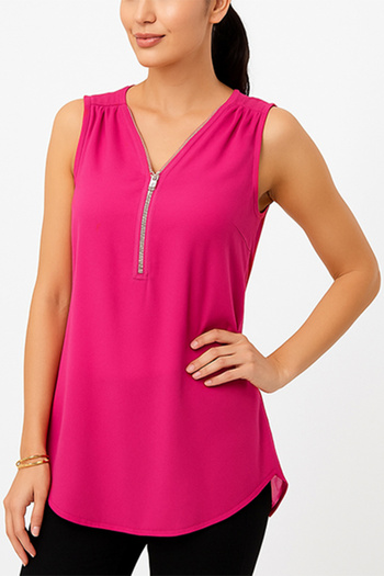 dorbe Lightweight Women’s Hot Pink Sleeveless V‑Neck Polyester Blouse Top