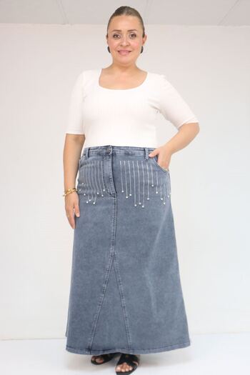 Eslina 45010 Plus Size Piece Model Denim Skirt - Blue