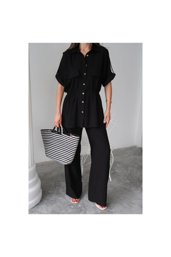 POLEXP Gl00My Stylish Waist Drawstring Detailed Set - Black