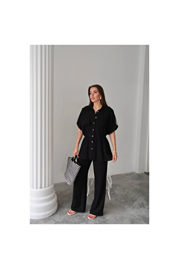 POLEXP Gl00My Stylish Waist Drawstring Detailed Set - Black