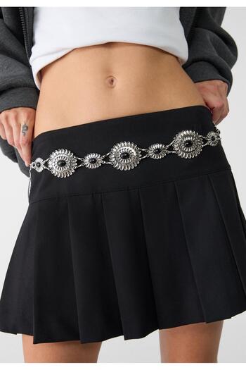 CSR AKSESUAR Black Stone Detailed Contrast Metal Detailed Body & Waist & Dress & Pants & Skirt Chain Belt