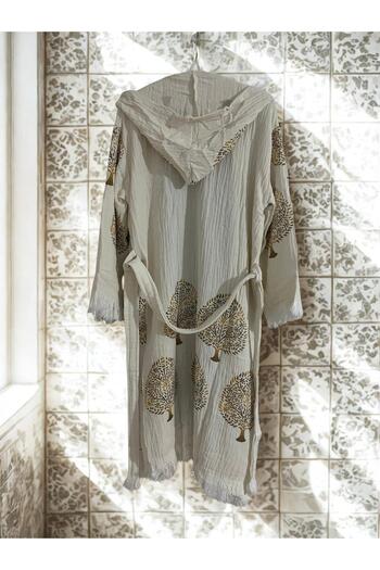 TekStilize Muslin Tree Patterned Peshtemal Bathrobe and Beach Dress (100% Cotton)