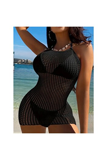 POLEXP Gl00My Stylish Mesh Patterned Women's Halter Neck Knitwear Pareo