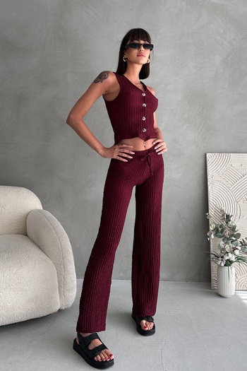 EYLANA Women's Buttoned Bubble Textured Vest Set