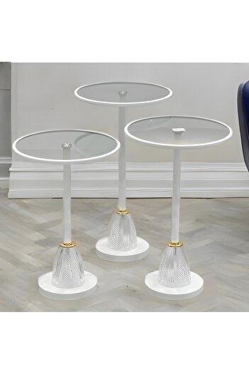 Gharaib Al Tuhaf Luxury Crystal Base Glass Side Table Set - 3 Pieces