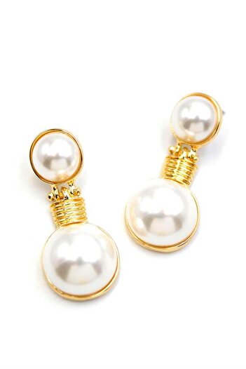 Royaleks Dangle Pearl Earrings - Gold
