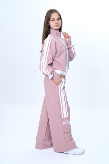 Jannock Girl's 2 Thread Half Zipper Garnished Tracksuit Set 100% Cotton Comfortable Fit
