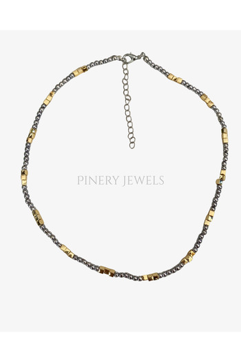 Pinery Jewels Silver Bulk Gold Square Detailed Summer Women's Necklace